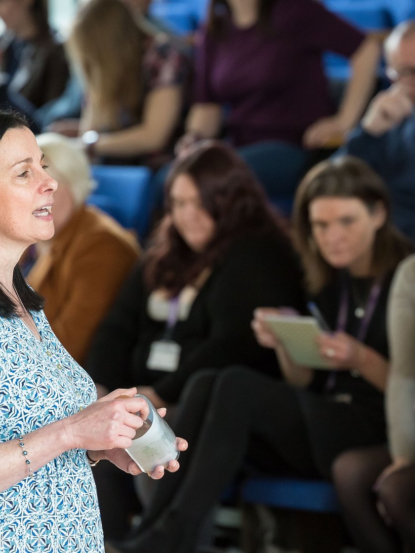 Siobhan presenting with audience